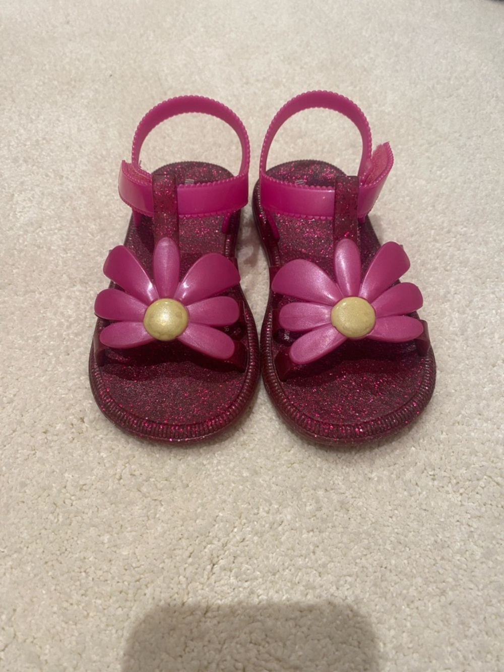 Girls Glitter Pink Flower Jelly Sandals